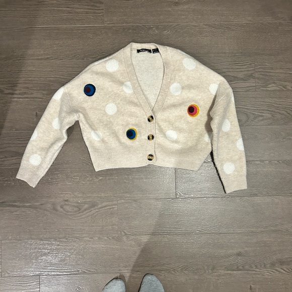 Desigual Beige Cardigan with White and Embroidered Polka Dots - Picture 2 of 10